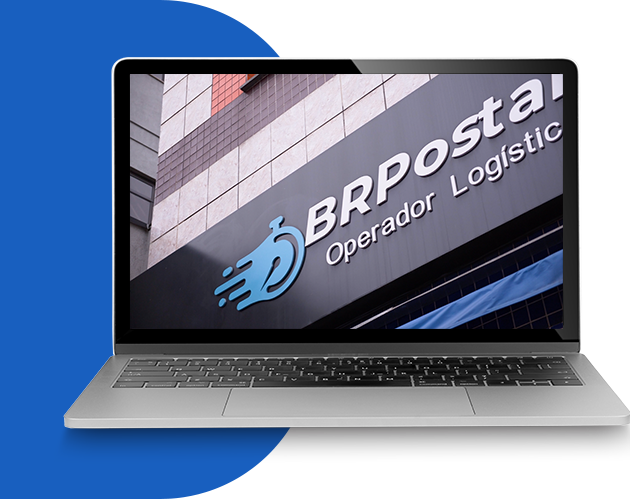 Notebook exibindo a marca BR Postal